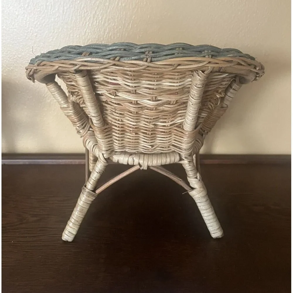 Vtg Beige Rattan Wicker Doll Rocker Cottage Style American‎ Girl Size Boho Decor